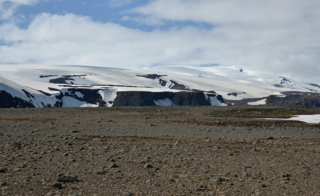 Na planině máme výhled na ledovec Eyjafjallajökull
