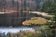 Tráva zbarvená do žluta až červena dodává jezeru tu správnou náladu.